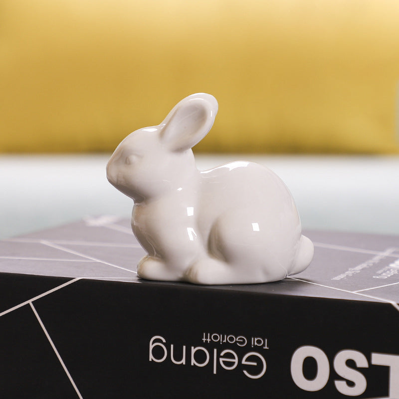 Ceramic Rabbit Decor Set: Glossy Trio for Shelf Styling