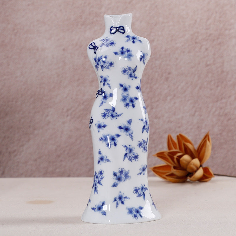 Blue And White Porcelain Mini Vase Sculptural Decor