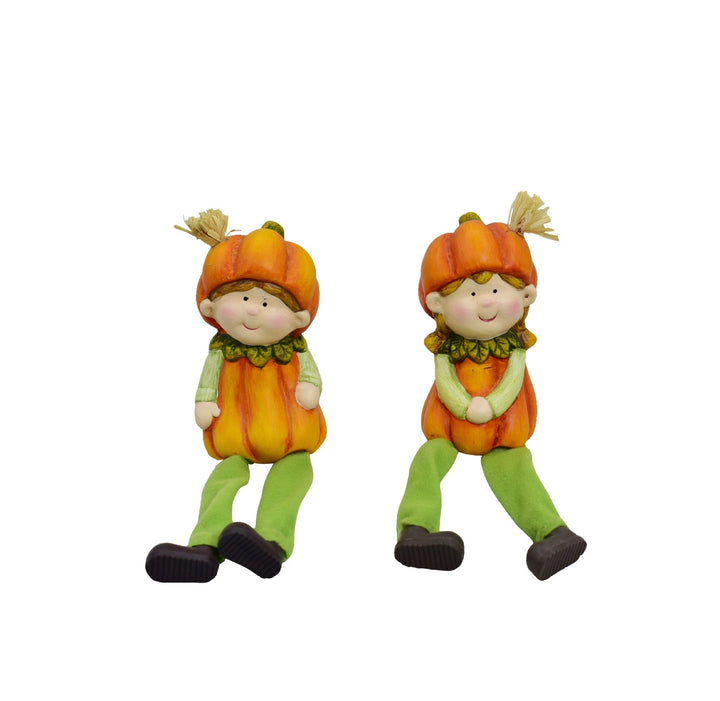 Ceramic Pumpkin Girl Figurines for Whimsical Fall Decor