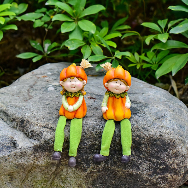 Ceramic Pumpkin Girl Figurines for Whimsical Fall Decor