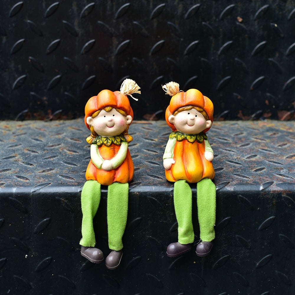 Ceramic Pumpkin Girl Figurines for Whimsical Fall Decor