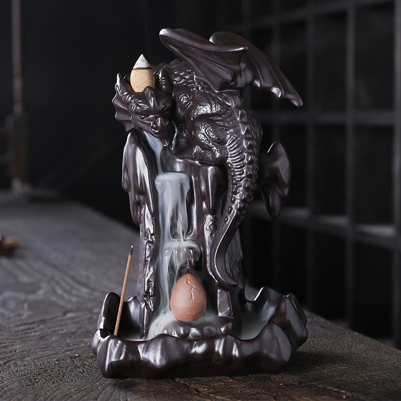 Ceramic Backflow Incense Burner With Dragon LED Glow