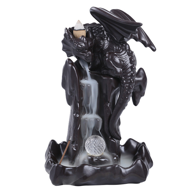 Ceramic Backflow Incense Burner With Dragon LED Glow