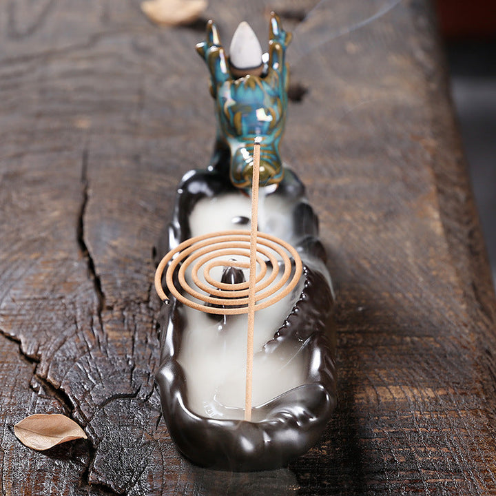 Ceramic Backflow Incense Burner With Dragon Decor