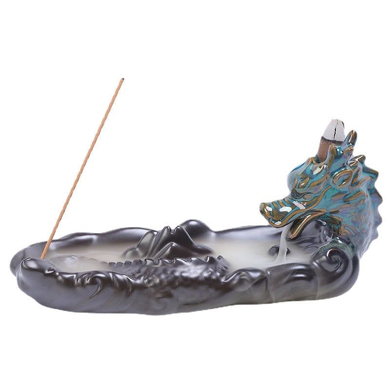 Ceramic Backflow Incense Burner With Dragon Decor