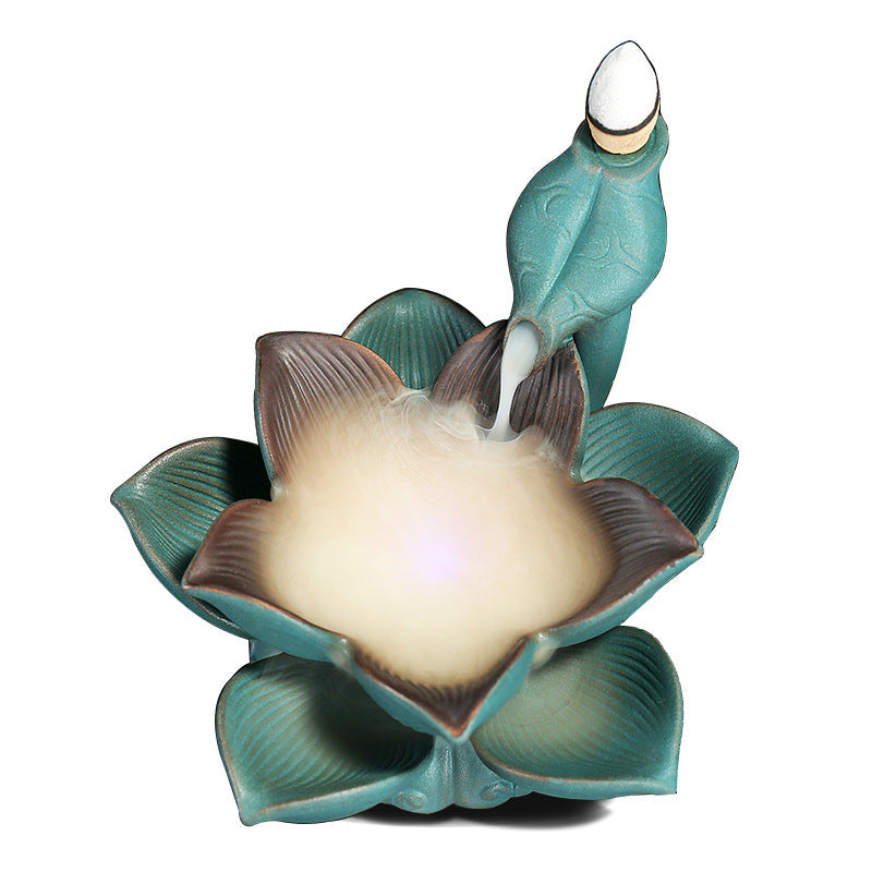 Ceramic Backflow Incense Burner With Glowing Lotus