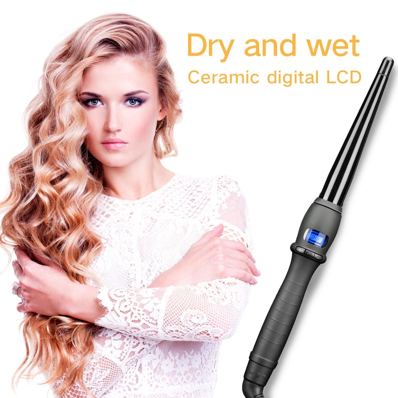 Ceramic Cone Curling Wand with Digital Temperature Display