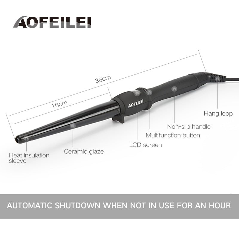 Ceramic Cone Curling Wand with Digital Temperature Display
