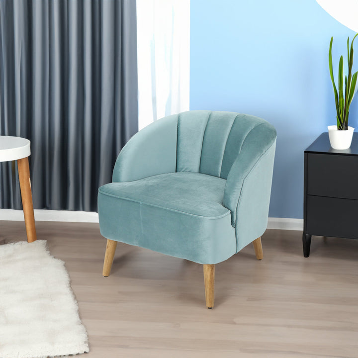 Teal Velvet Accent Chair with Fluted Retro Back