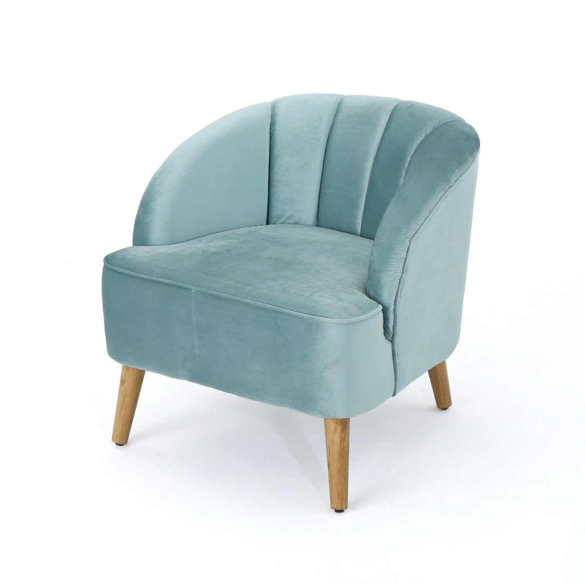Teal Velvet Accent Chair with Fluted Retro Back