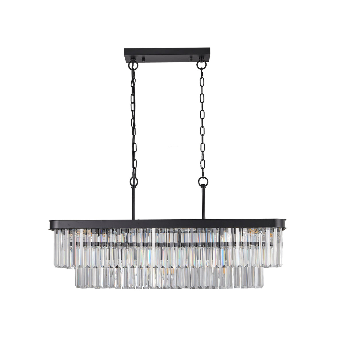 Rectangular Crystal Chandelier with Adjustable Chains