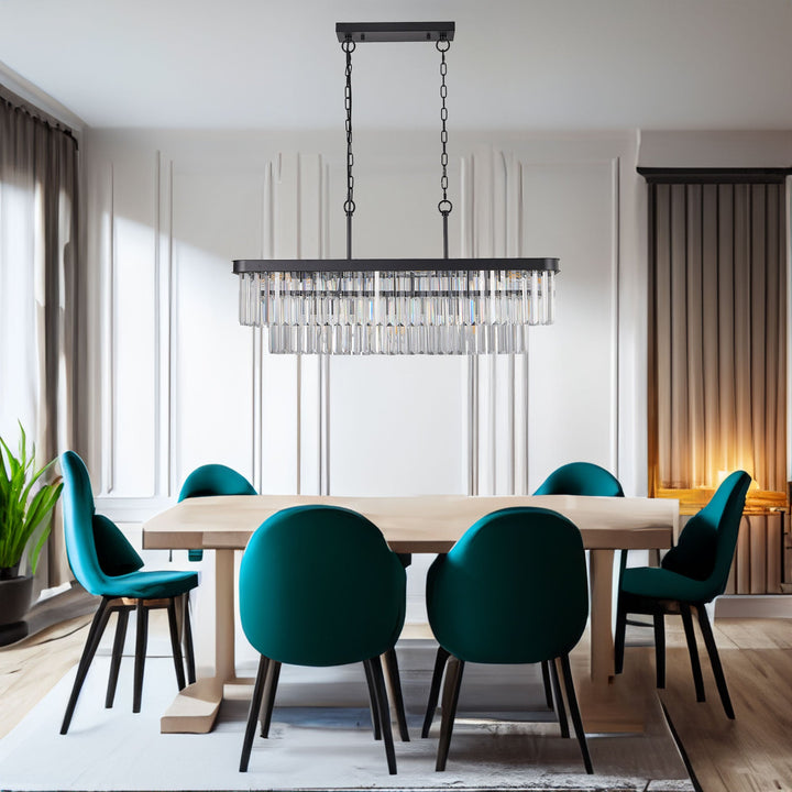 Rectangular Crystal Chandelier with Adjustable Chains
