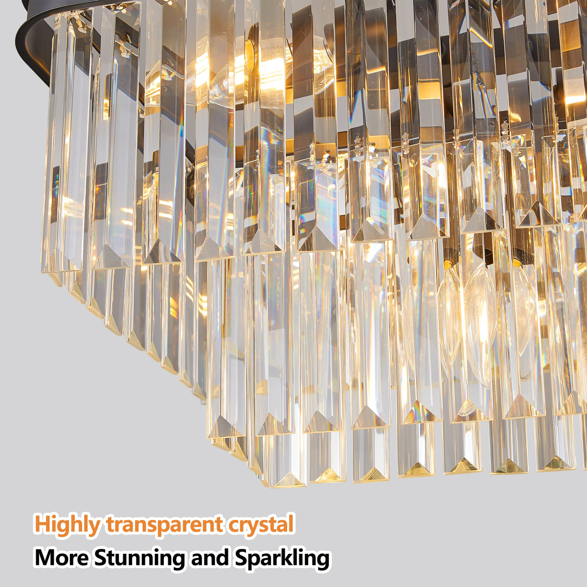 Rectangular Crystal Chandelier with Adjustable Chains