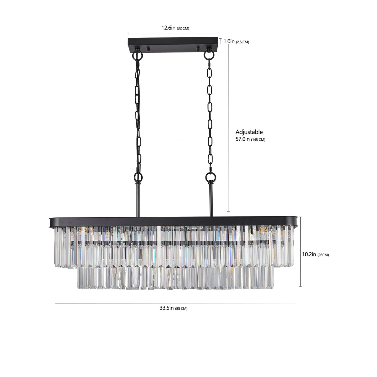 Rectangular Crystal Chandelier with Adjustable Chains