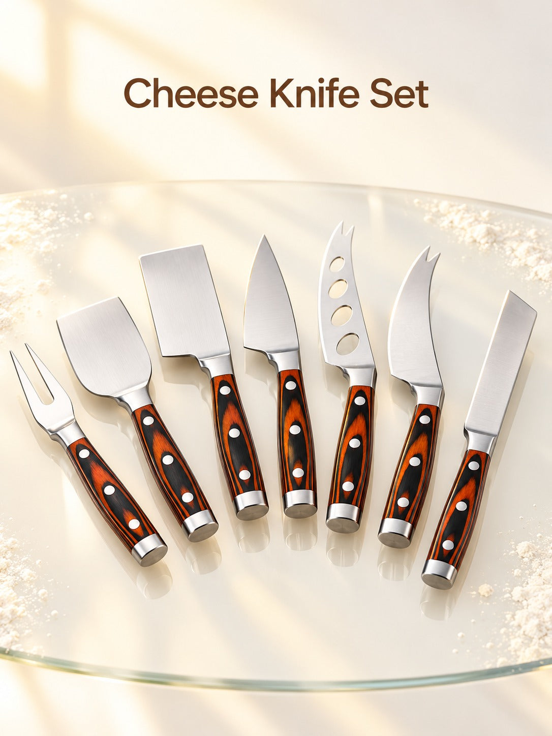 Cheese Knife Set 7 Piece Stainless Steel Wood Handle