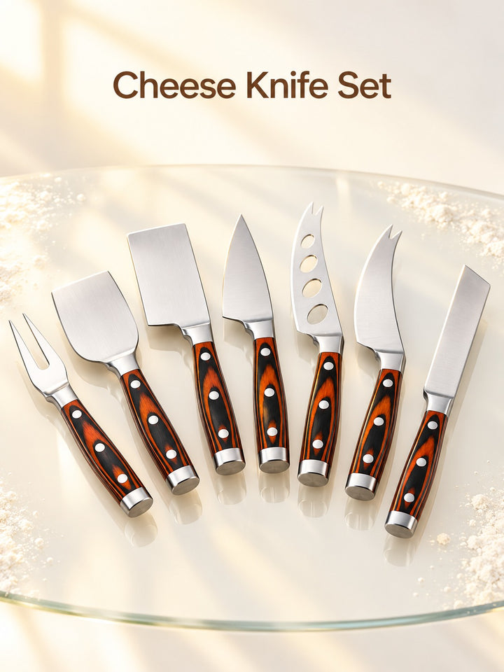 Cheese Knife Set 7 Piece Stainless Steel Wood Handle