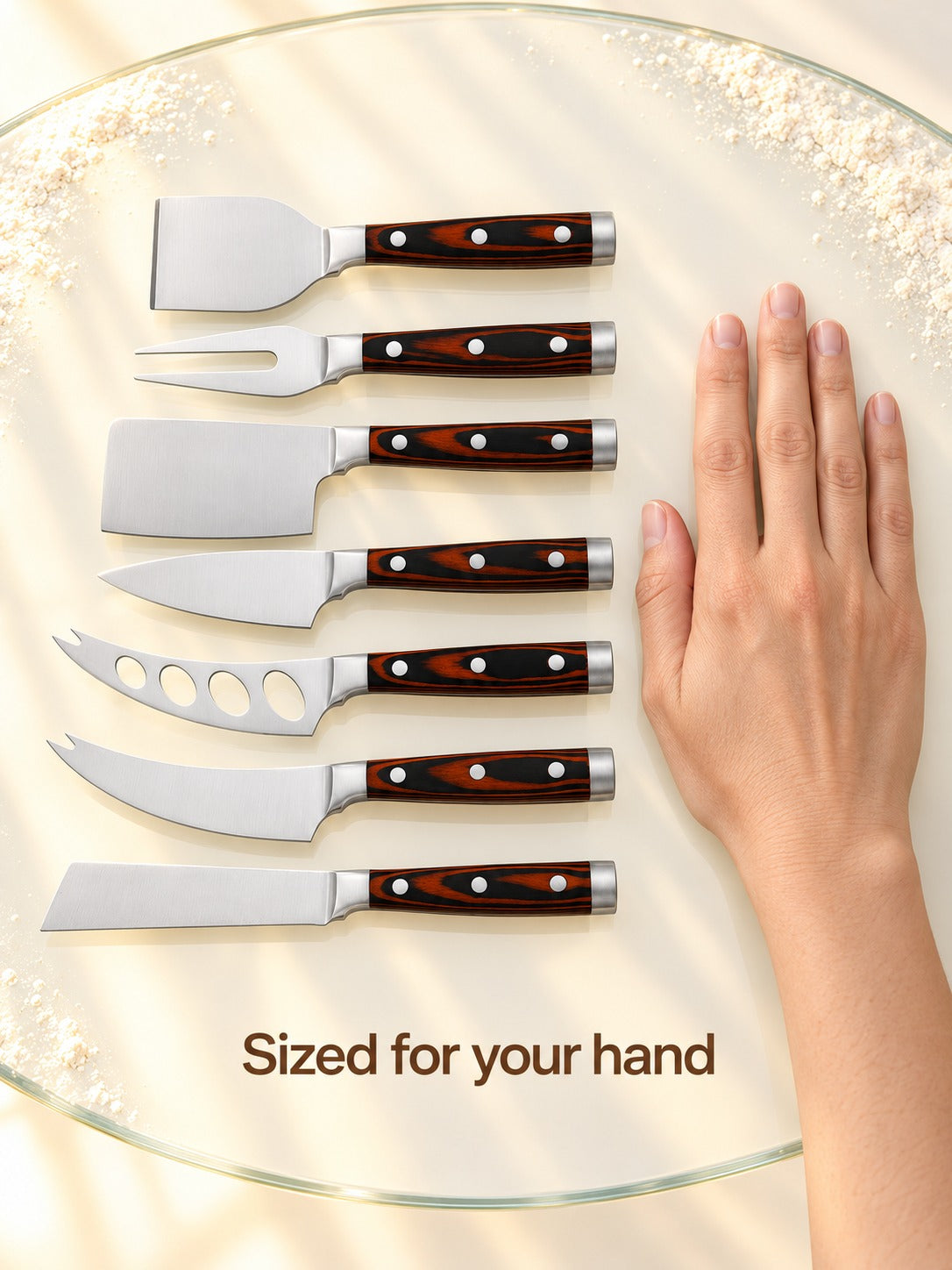 Cheese Knife Set 7 Piece Stainless Steel Wood Handle