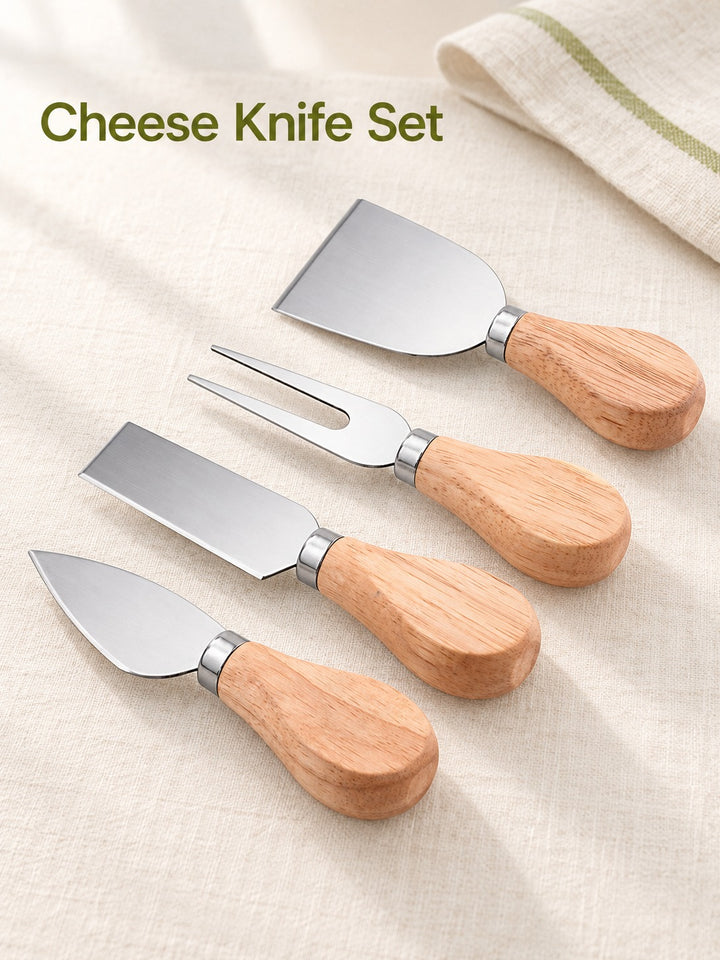 Cheese Knife Set Four Piece Stainless Steel Wood Handle
