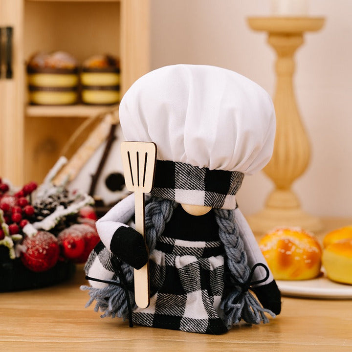 Chef Gnome Plush Plaid Kitchen Decor with Spatula