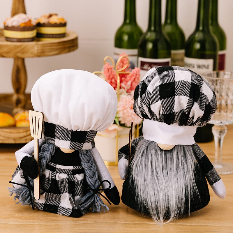 Chef Gnome Plush Plaid Kitchen Decor with Spatula