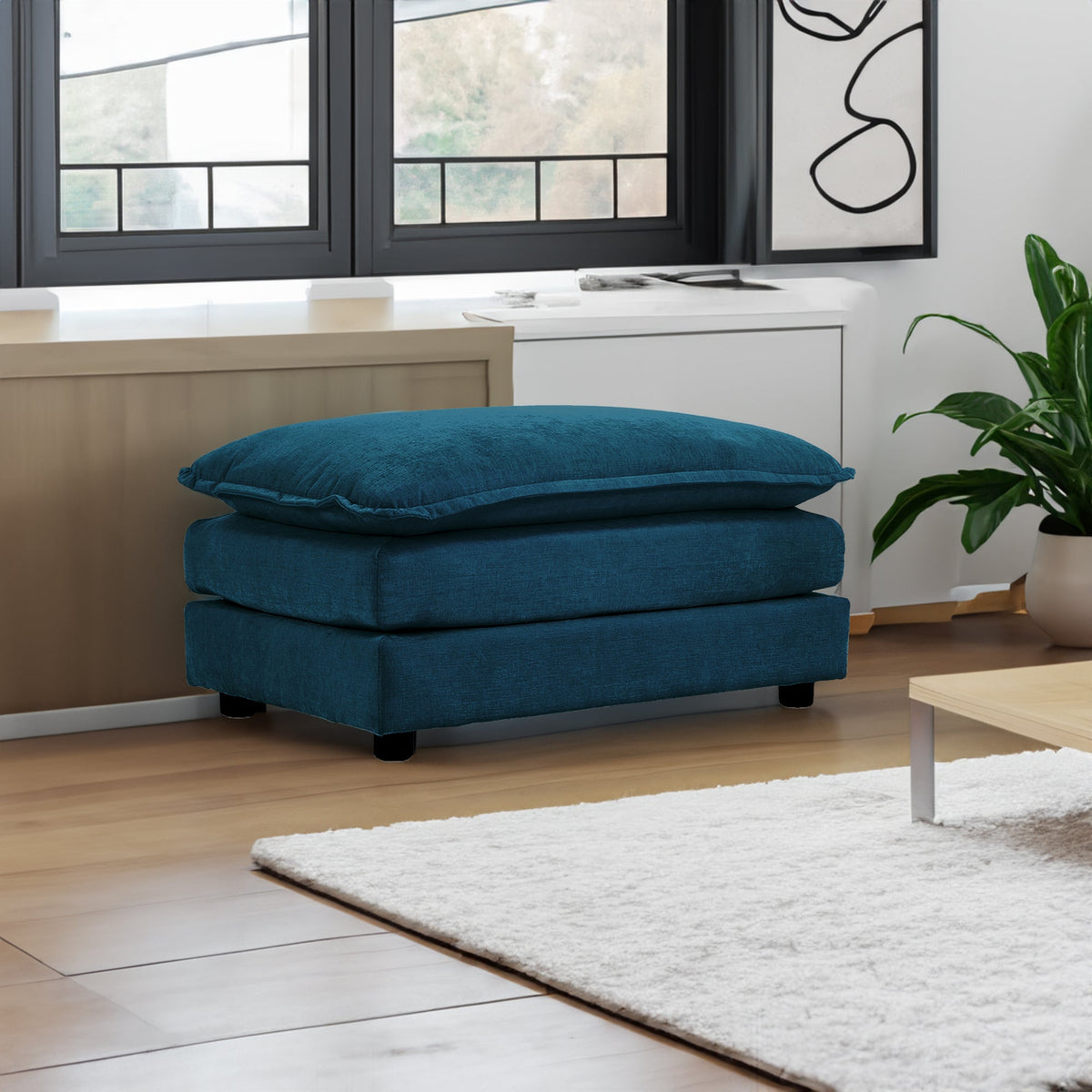 Blue Chenille Ottoman Footrest for 2, 3 & 4 Seater Sofas