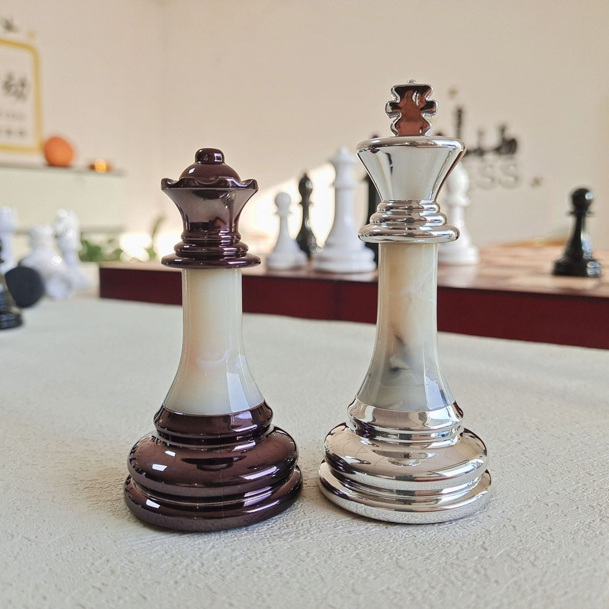 Wooden Chess Pieces for Elegant Game-Room Decor & Play