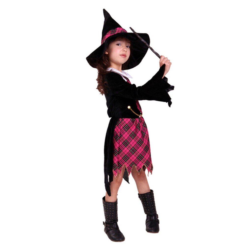 Girls Witch Halloween Costume Set With Hat And Wand