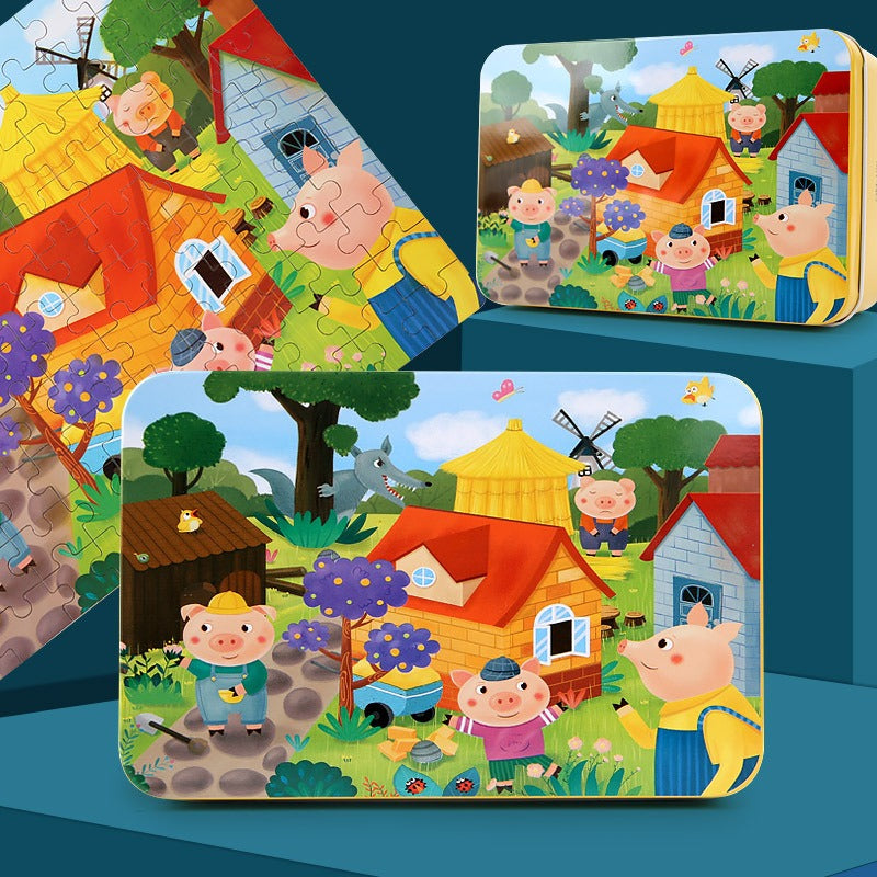 100-Piece Wooden Children's Puzzle With Storage Tin