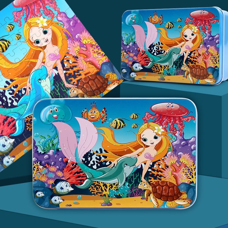 100-Piece Wooden Children's Puzzle With Storage Tin