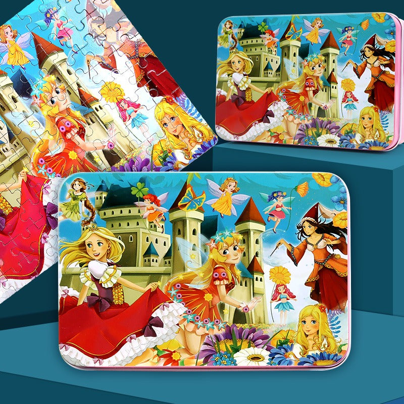 100-Piece Wooden Children's Puzzle With Storage Tin