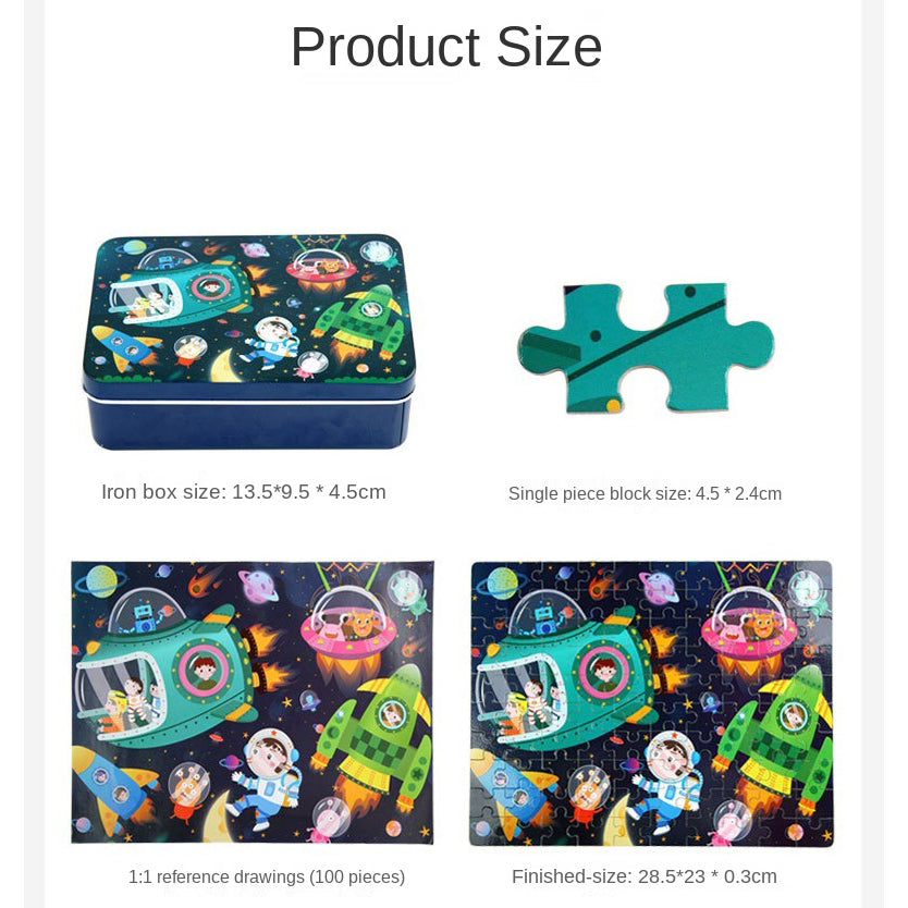 100-Piece Wooden Children's Puzzle With Storage Tin