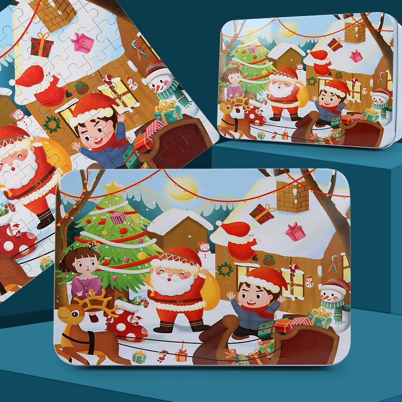 100-Piece Wooden Children's Puzzle With Storage Tin