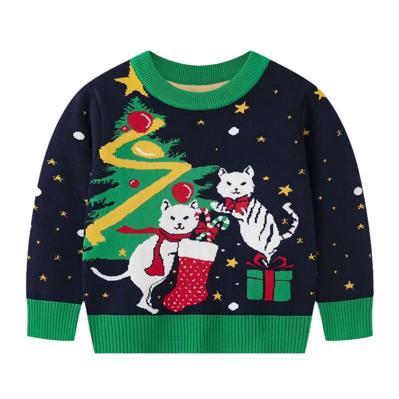 Children's Christmas Cat Sweater for Cozy Holiday Looks