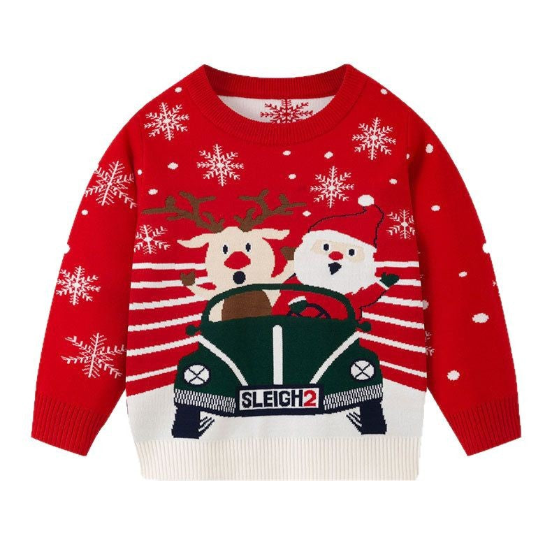 Children's Christmas Sweater With Santa-Reindeer Design