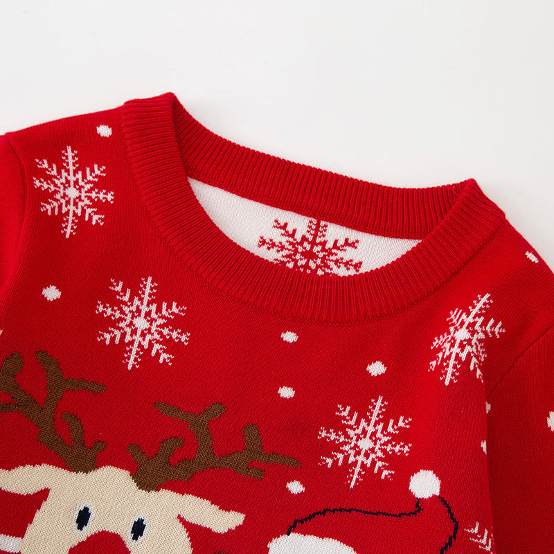 Children's Christmas Sweater With Santa-Reindeer Design