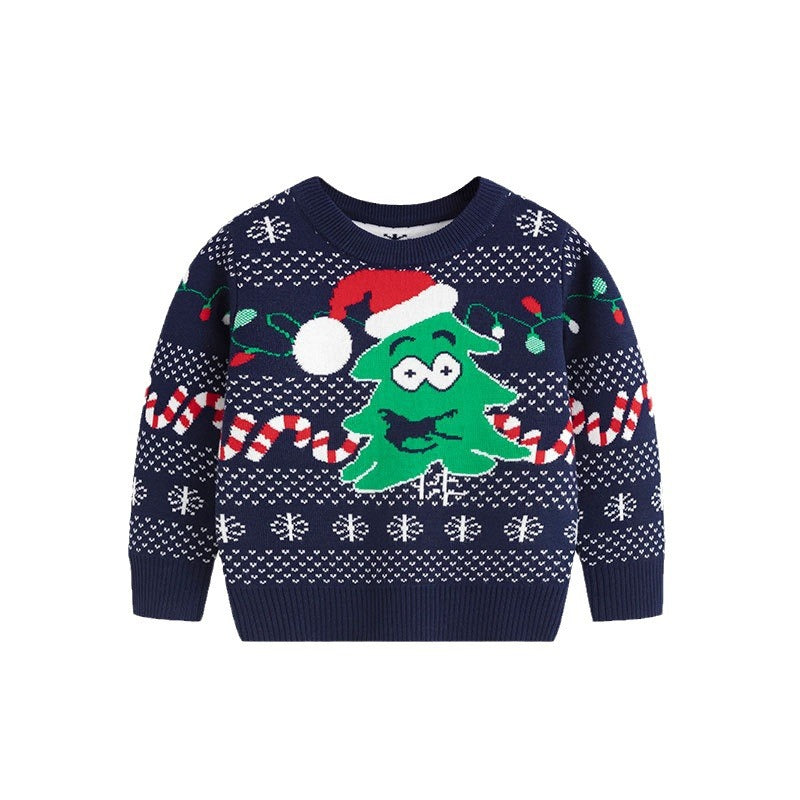 Kids Christmas Cartoon Sweater with Ribbed Knit Trim