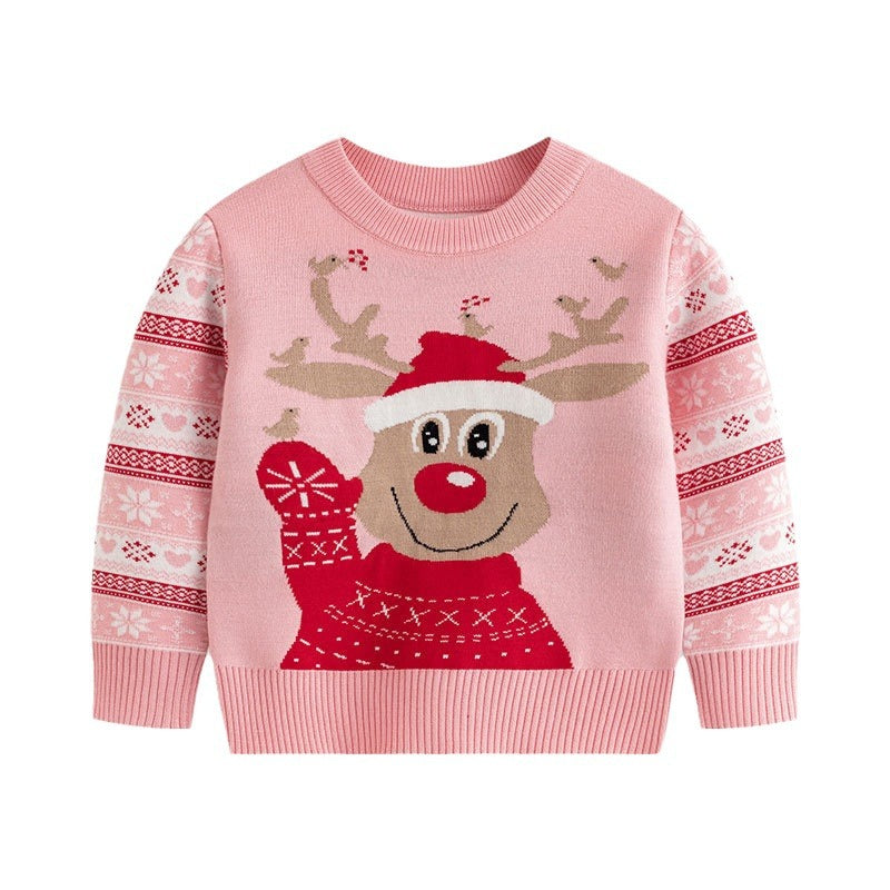 Kids Christmas Reindeer Sweater, Soft Knit Pullover