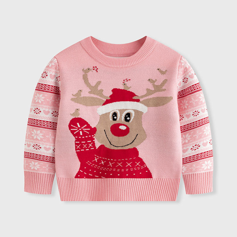 Kids Christmas Reindeer Sweater, Soft Knit Pullover