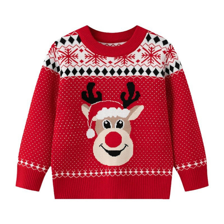 Kids Christmas Sweater with Cartoon Reindeer Pullover