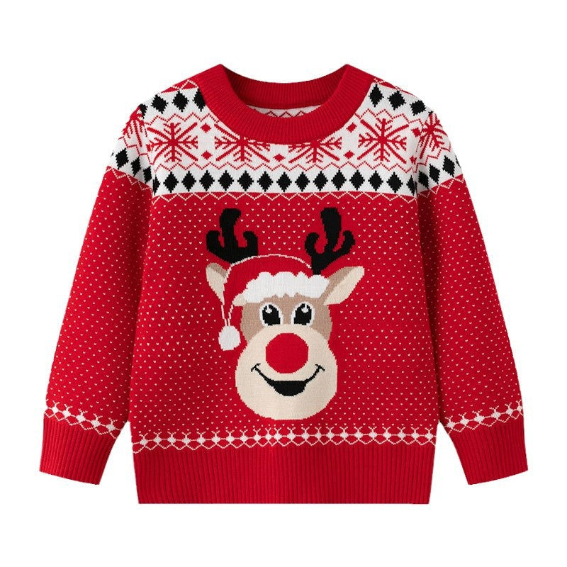 Kids Christmas Sweater with Cartoon Reindeer Pullover