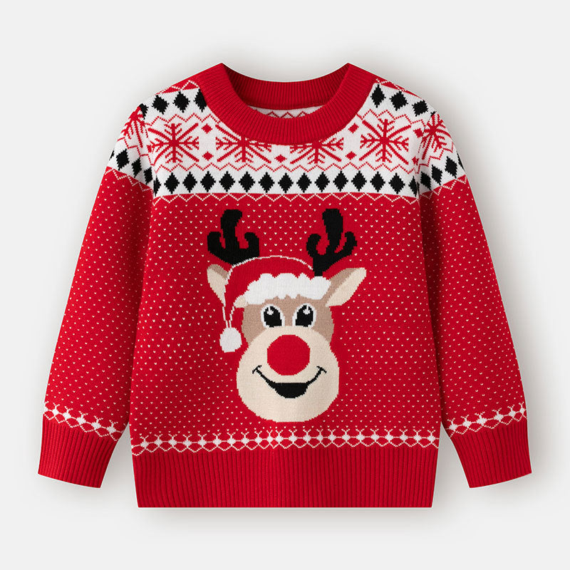 Kids Christmas Sweater with Cartoon Reindeer Pullover
