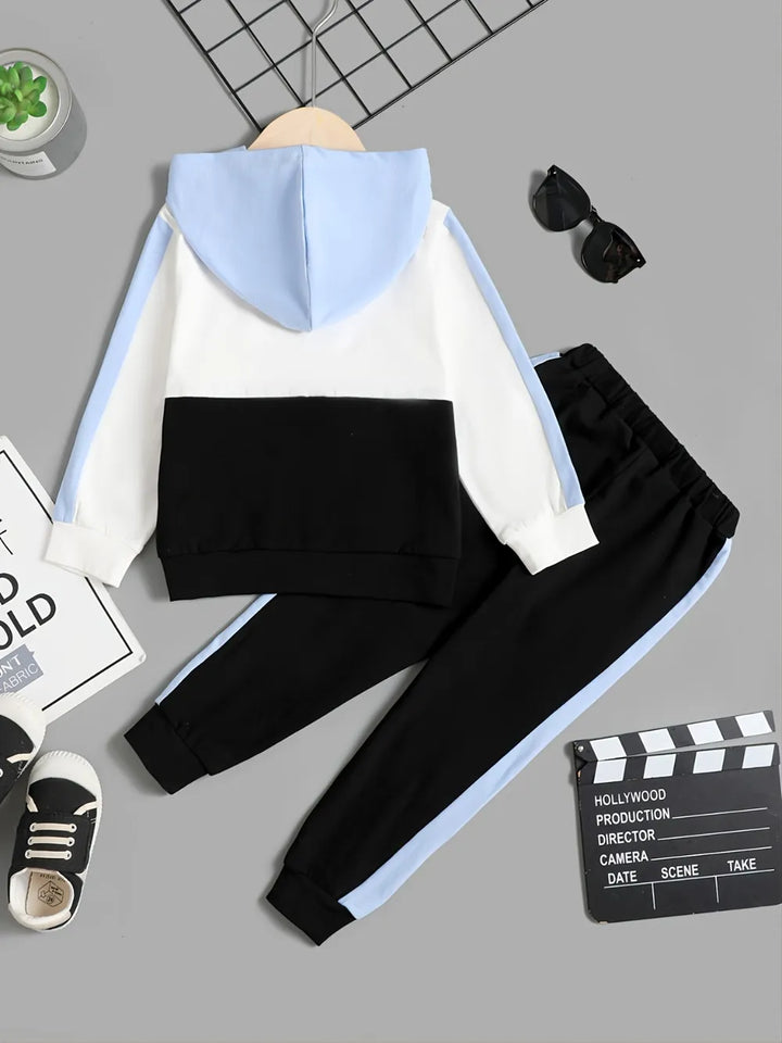 Children's Color Block Hoodie & Pants Set for Play
