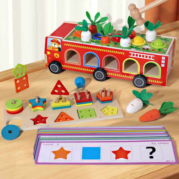 Montessori Wooden Activity Toy Fire Truck for Toddlers