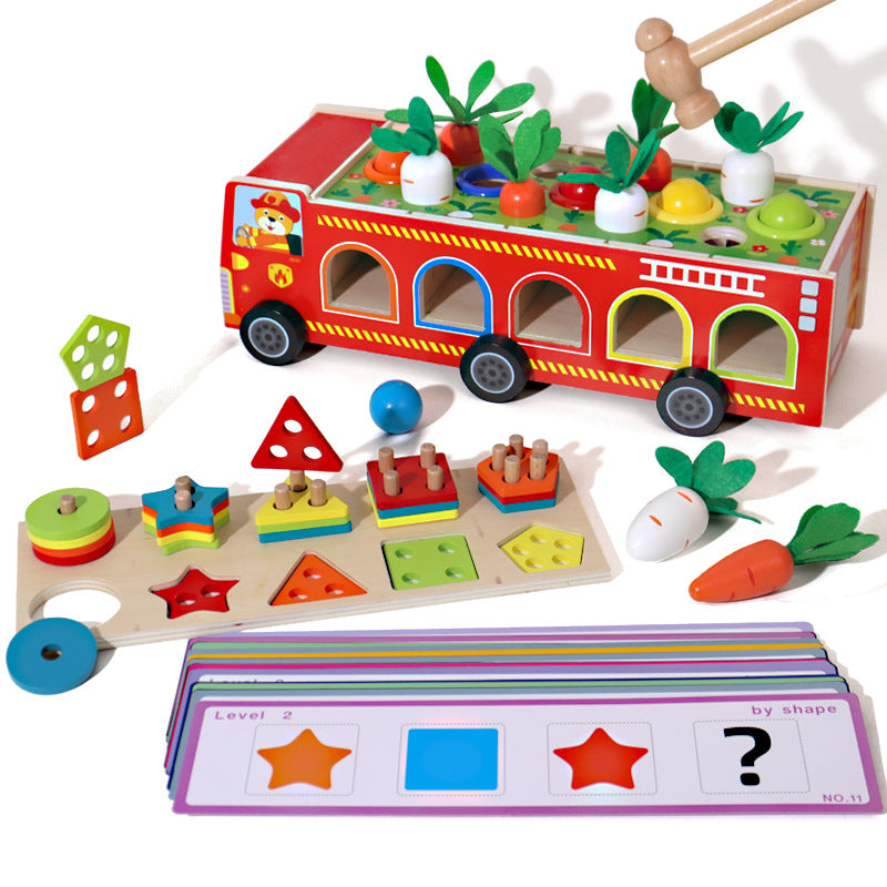 Montessori Wooden Activity Toy Fire Truck for Toddlers