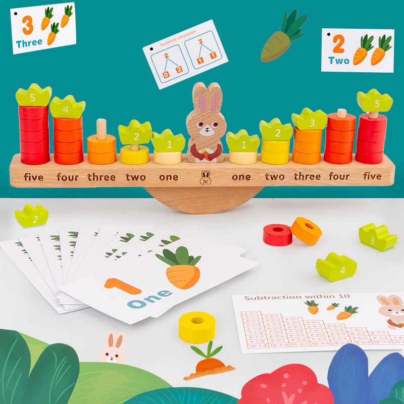 Wooden Rabbit Math Balance Toy for Early Number Counting