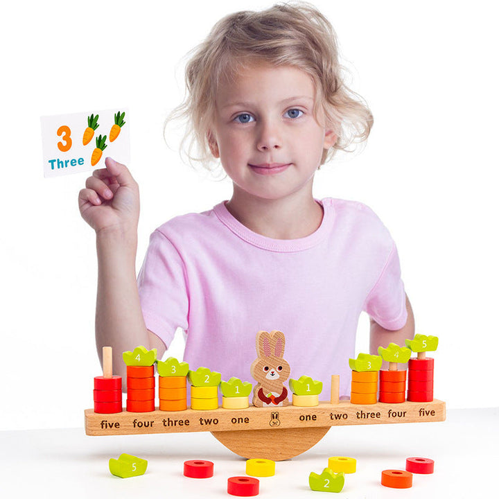Wooden Rabbit Math Balance Toy for Early Number Counting