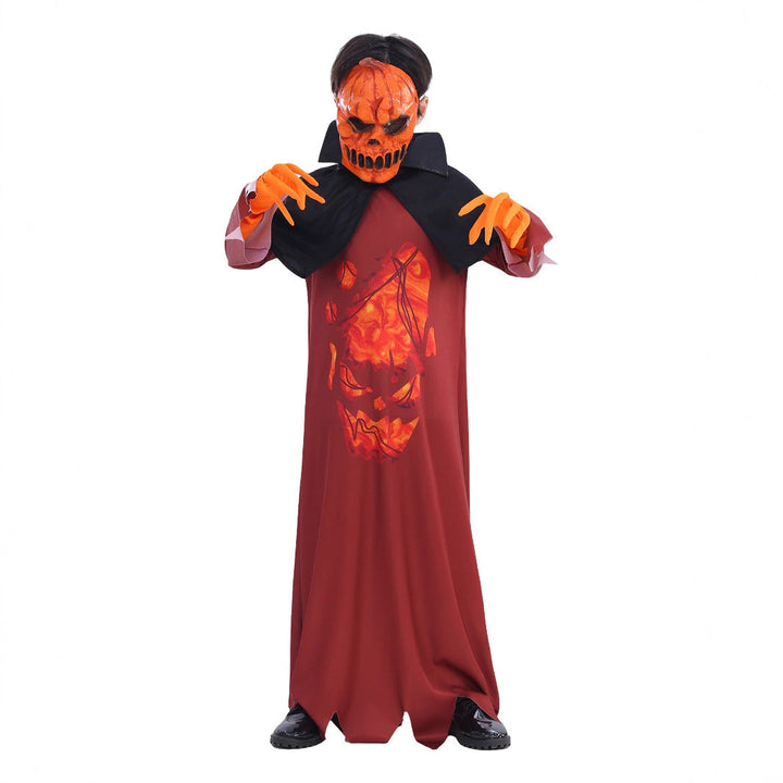 Demon Pumpkin Costume Dress With Cape For Spooky Fun