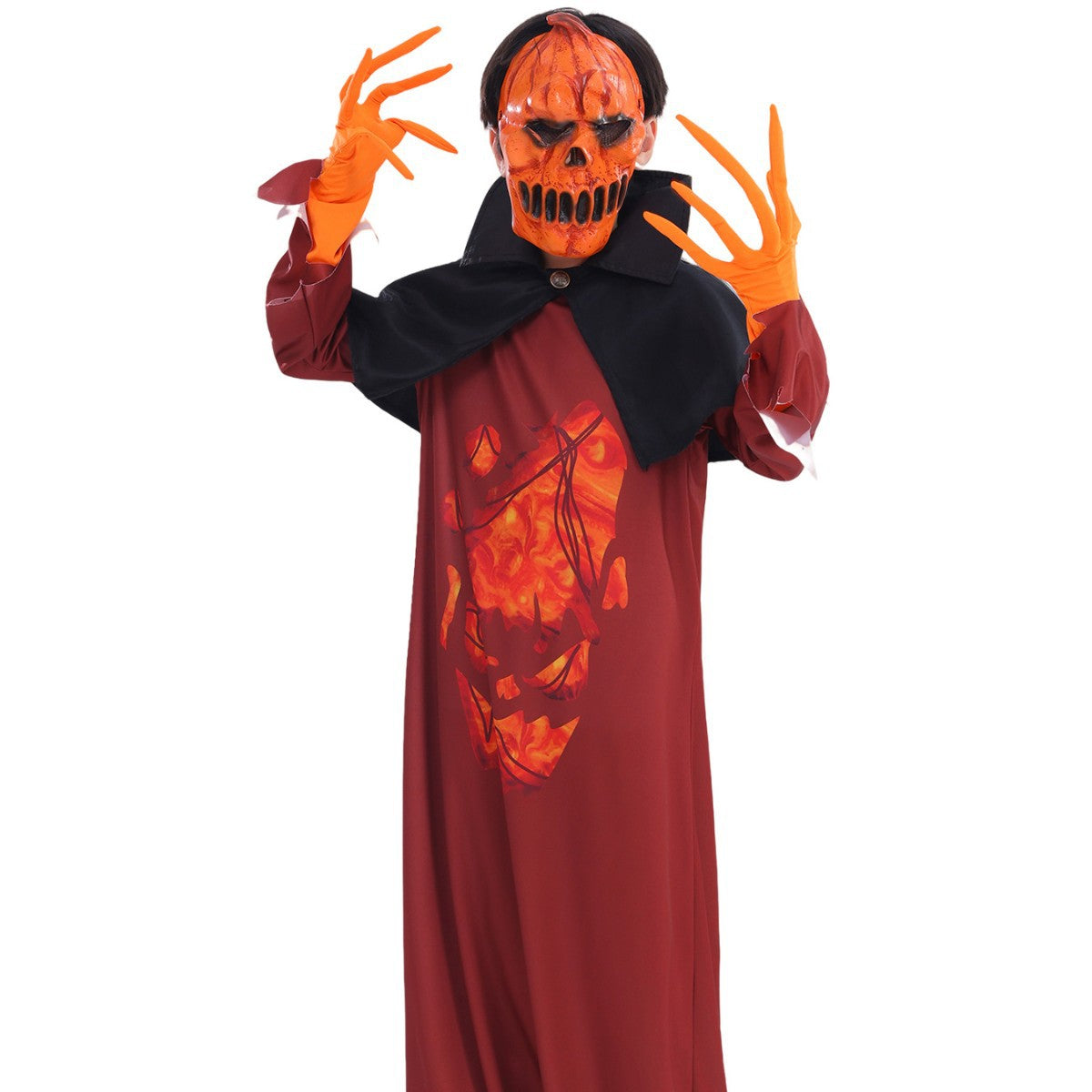 Demon Pumpkin Costume Dress With Cape For Spooky Fun