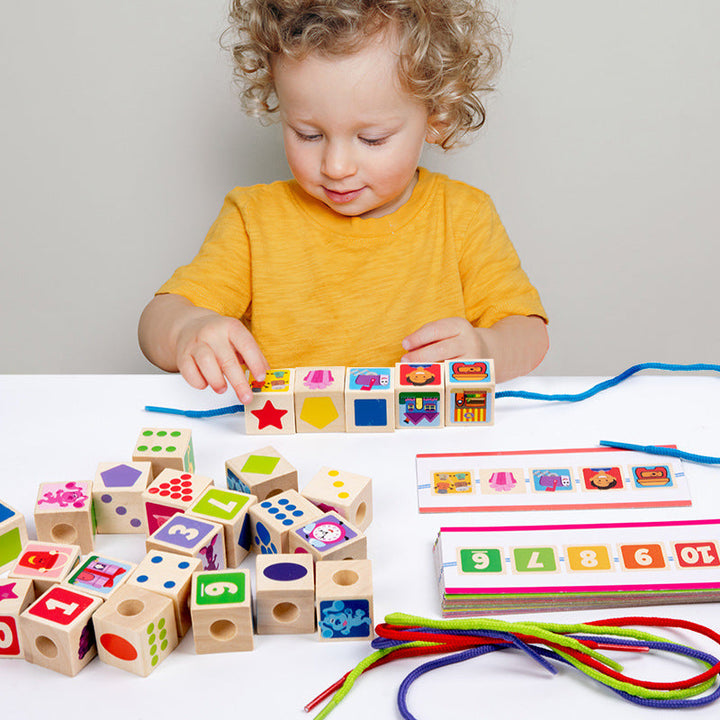 Wooden Bead Threading Toy for Preschool Skill Building