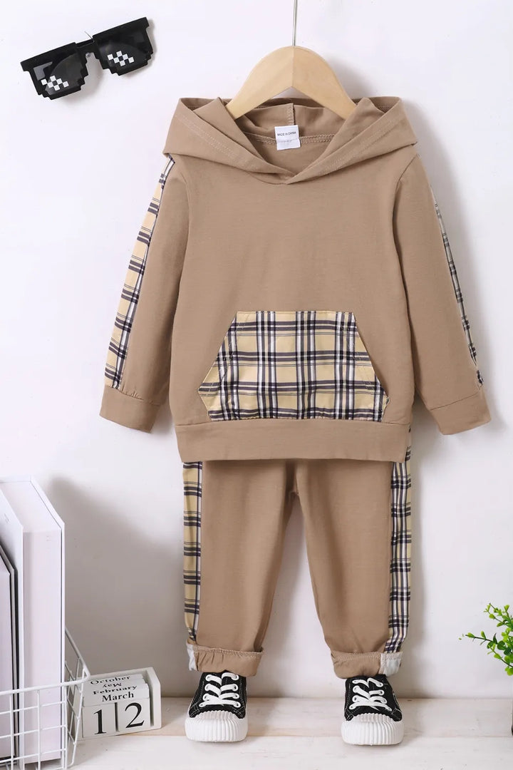 Children's Plaid Hoodie & Pants Set for Everyday Style